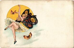 Pillangó hölgy / Butterfly lady. Art Nouveau. No. 2981. litho (Rb)