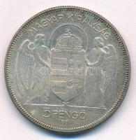 1930. 5P Ag "Horthy jobbra" T:2 patina 
Adamo P8