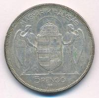 1930. 5P Ag "Horthy jobbra" T:2- patina 
Adamo P8
