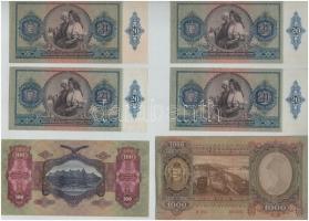 1930. 100P + 1941. 20P (4x) 1 db sorszámkövető pár, mind a négy közeli sorszám + 1943. 1000P T:-I-II...