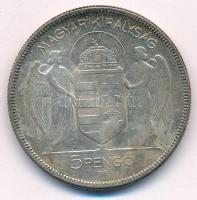1930. 5P Ag "Horthy jobbra" T:2- patina 
Adamo P8