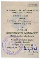 Kiváló Szövetkezeti Munkáért" zománcozott kitüntető jelvény szalagon, miniatűrrel, viselői igaz...