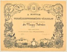 1949 Bp., A Királyi Magyar Természettudományi Társulat által kiadott díszes oklevél Kossuth címerrel. Kartonra kasírozva. 54x42 cm