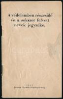 1933 A védelemben részesülő és a sokszor felvett nevek jegyzéke, 39p