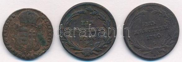 1763. Rézdénár "Mária Terézia / zárt korona" + 1780K 1kr Cu + 1780S 1kr Cu "Mária Ter...