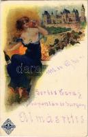1915 Budapest XXII. Budafok, Törley kastély, Törley Talisman pezsgő reklámlap; Art Nouveau, szőlőfürtös / Hungarian champagne advertisement. Törley Tausman