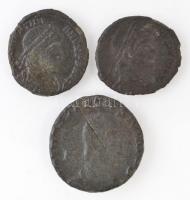 Római Birodalom 3db klf rézpénz, közte Constantius Gallus, I. Valentinianus T:2- k. Roman Empire 3pcs of diff copper coins, including Constantius Gallus, Valentinian I C:VF scratched