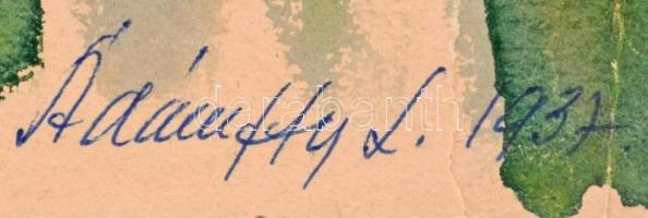 Ádámffy László (1902-?):Ló a korlátnál. Akvarell, papír, jelzett, apró szakadással, 36×48 cm