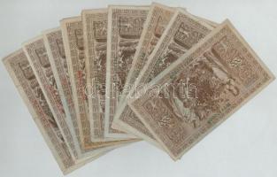 Német Birodalom 1910. 1000M (15x) piros és zöld pecsét T:III,III-
German Empire 1910. 1000 Mark (15...