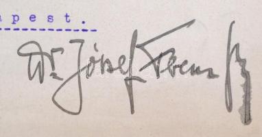 1927 József főherceg saját kézzel aláírt levele, mint a Budapest Fürdőváros Egyesület elnöke