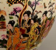 Terebess porcelán kaspó, részben kézzel festett, kopás nyomokkal, jelzett,  m: 14 cm, d: 16 cm