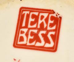 Terebess porcelán kaspó, részben kézzel festett, kopás nyomokkal, jelzett,  m: 14 cm, d: 16 cm