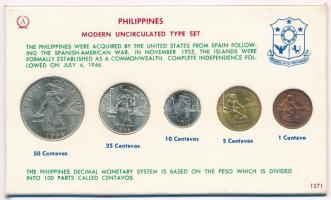 Fülöp-szigetek 1963-1966. 1c-50c (5xklf) forgalmi szett T:1 kis patina Philippines 1963-1966. 1 Centavos - 50 Centavos (5xdiff) coin set C:UNC small patina