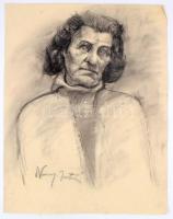 Nagy jelzéssel: Idős nő portréja. Szén, papír, 64×50 cm