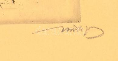 Hincz Gyula (1904-1986): Kompozíció. Rézkarc, papír, jelzett, üvegezett keretben, 23×32 cm