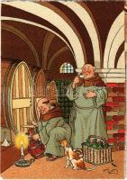 Monks drinking beer / French beer humour s: Harry Eliott (pinholes)