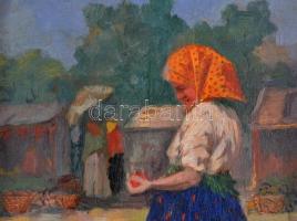 Pállya Carolus (1875-1930): Gyümölcsárus. Olaj, falemez, jelzett, 16×11 cm