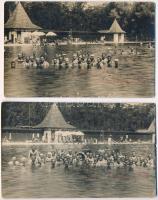 1937 Harkány, Lujzató-fürdő, strand, medence, csoportkép - 2 db fotó