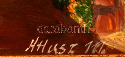 Atlasz Mariann( ?-): Mediterrán utca. Olaj, farost, jelzett,  keretben, 24×19 cm