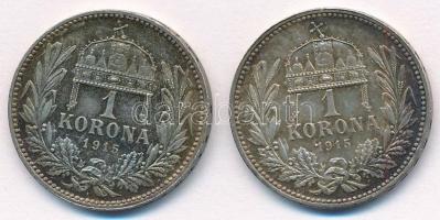 1915KB 1K Ag "Ferenc József" (2x) T:1- patina Adamo K5.1