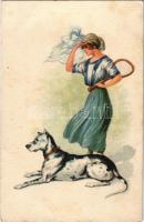 Lady with tennis racket and dog. Amag O.11.