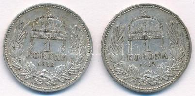 1912KB 1K Ag "Ferenc József" (2x) T:2 kis patina Adamo K5.1