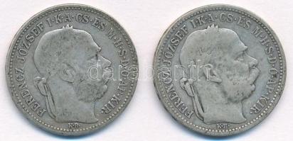 1893KB 1K Ag "Ferenc József" (2x) T:2-,3 kis patina Adamo K5