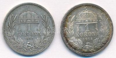 1893KB-1915KB 1K Ag "Ferenc József" (2x) T:1-,2- patina Adamo K5, K5.1