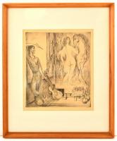 Szabó Vladimir (1905-1991): Festő, rézkarc, papír, jelzett, paszpartuban, üvegezett fa keretben, 31×...