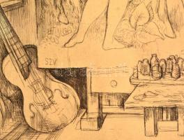 Szabó Vladimir (1905-1991): Festő, rézkarc, papír, jelzett, paszpartuban, üvegezett fa keretben, 31×...