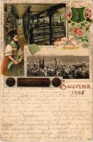 1898 St. Gallen, St. Gall; Souvenir Cacao Suchard / Swiss chocolate advertisement, coat of arms and folklore. Art Nouveau, floral, litho (Rb)