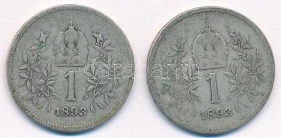 Ausztria 1893. 1K Ag "Ferenc József" (2x) T:3 patina
Austria 1893. 1 Corona Ag "Fran...