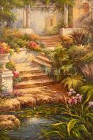 Molnár Adél (?-): Mediterrán kert. Olaj, vászon, jelzett, keretben, 90×60 cm