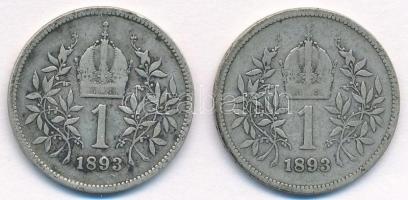 Ausztria 1893. 1K Ag "Ferenc József" (2x) T:3 patina, ph.
Austria 1893. 1 Corona Ag &quot...