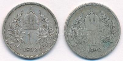 Ausztria 1893. 1K Ag "Ferenc József" (2x) T:2,3 patina
Austria 1893. 1 Corona Ag "Fr...