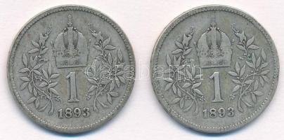 Ausztria 1893. 1K Ag "Ferenc József" (2x) T:3 patina
Austria 1893. 1 Corona Ag "Fran...