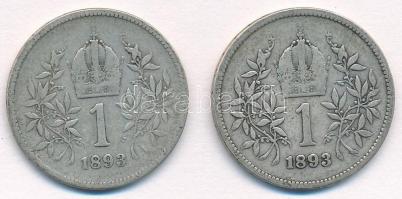 Ausztria 1893. 1K Ag "Ferenc József" (2x) T:3 patina, karcos
Austria 1893. 1 Corona Ag &q...