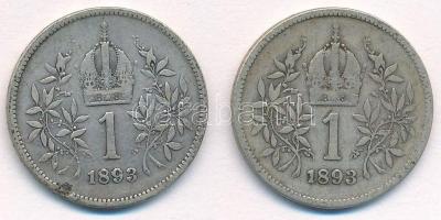 Ausztria 1893. 1K Ag "Ferenc József" (2x) T:2-,3 patina
Austria 1893. 1 Corona Ag "F...