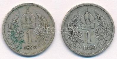 Ausztria 1893. 1K Ag "Ferenc József" (2x) T:3 patina
Austria 1893. 1 Corona Ag "Fran...