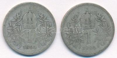 Ausztria 1894. 1K Ag "Ferenc József" (2x) T:2-,3 patina
Austria 1894. 1 Corona Ag "F...