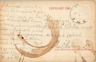 1912 Hatvan, iskola, Templom, kastély, vasútállomás. Lóherés művészlap (Rb)