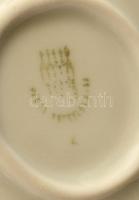 Zsolnay (Sinkó András) porcelán kisfiú tyúkocskával, kézzel festett, jelzett, hibátlan, 14×16 cm