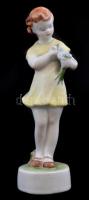 Zsolnay porcelán kislány virágcsokorral, kézzel festett, jelzett, hibátlan, m: 13,5 cm