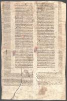 cca 1300-1400 Azonosítatlan kánonjogi munka egy lapja, benne III. Lucius pápa Ad abolendam kezdetű e...