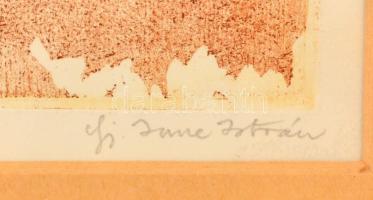 ifj. Imre István (1950- ): Lovacskák, rézkarc, papír, jelzett, számozott (34/100), paszpartuban, üve...