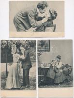 26 db RÉGI fekete-fehér szerelmes romantikus motívumlap párokkal / 26 pre-1910 black and white romantic motive postcards with couple in love