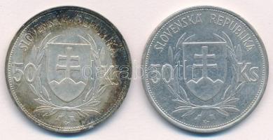 Szlovákia 1944. 50K Ag "Függetlenség 5. évfordulója" (2x) T:1- patina, kis ph.
Slovakia 1...
