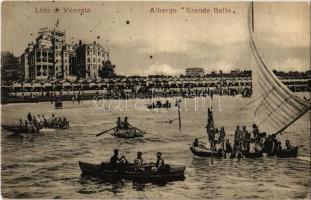 Venezia, Venice; Lido di Venezia, Albergo Grande Italia / beach, hotel, boats. Advertisement on the backside