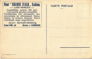 Venezia, Venice; Lido di Venezia, Albergo Grande Italia / beach, hotel, boats. Advertisement on the ...