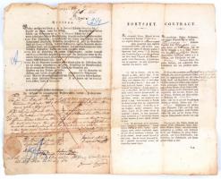 1820 Dorgos, Karánsebes megye tanítói munkaszerződés német és román nyelven, aláírásokkal, viaszpecséttel.